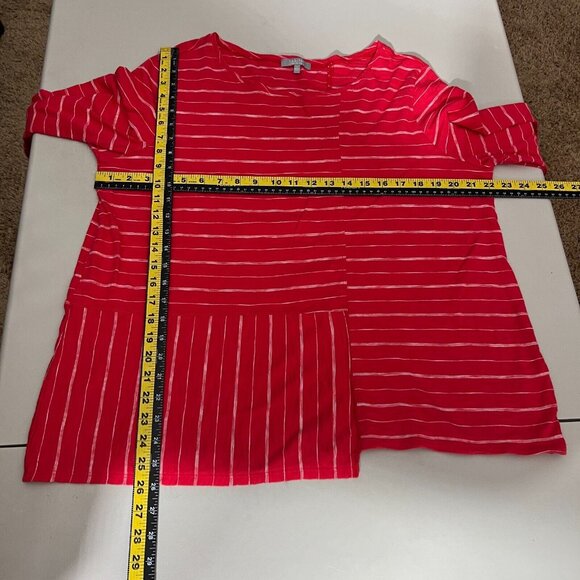 Habitat Top Womens Large Red Stripe Asymmetrical 3/4 Sleeve Clothes To Live In L - Picture 2 of 10